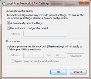 Screen shot of Local Area network (LAN Settings)